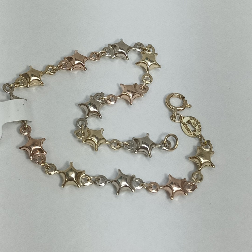 PULSERA TEJIDO ESPECIAL ESTRELLAS COMBINADAS 14K 18 CM 2.2 GR (NUEVO)