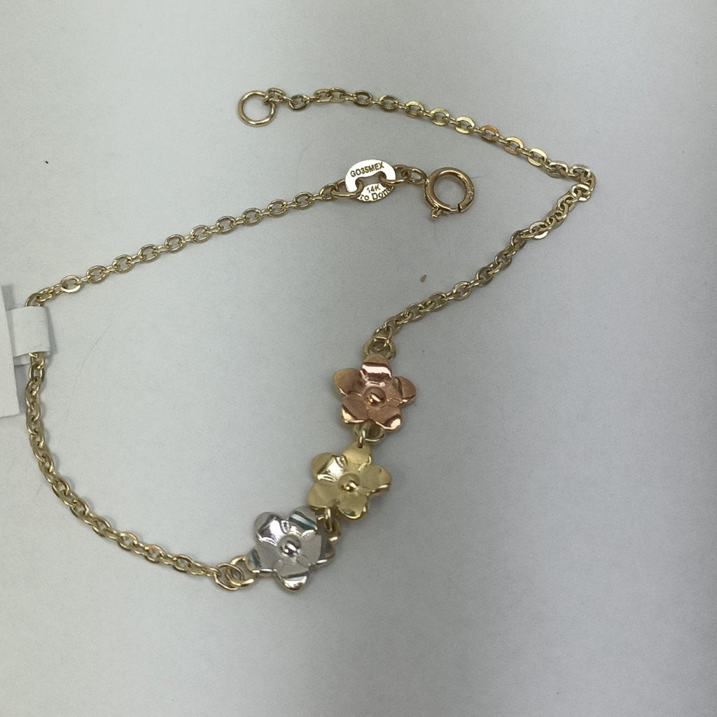 PULSERA TEJIDO ESPECIAL FIG FLORES 14K 18 CM 2 GR (NUEVO)