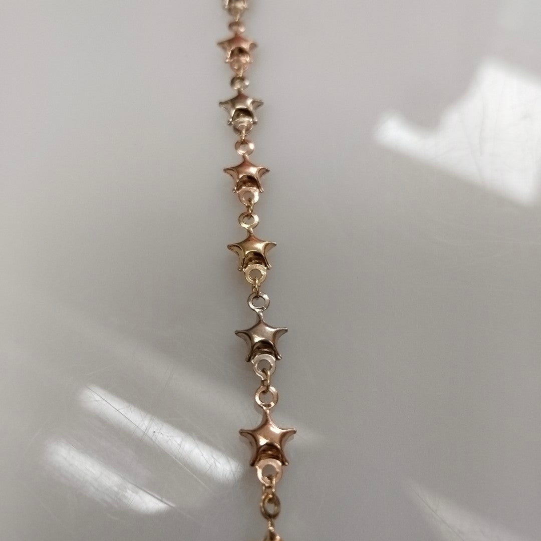 PULSERA TEJIDO ESPECIAL ESTRELLAS COMBINADAS 14K 18 CM 2.2 GR (NUEVO)