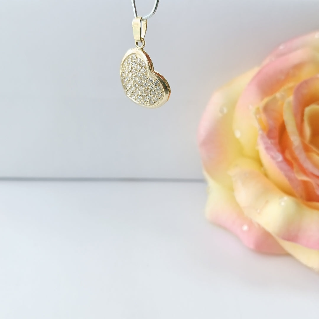 DIJE TEJIDO CORAZON CON CIRCONIAS 14K 1.7 GR (NUEVO)