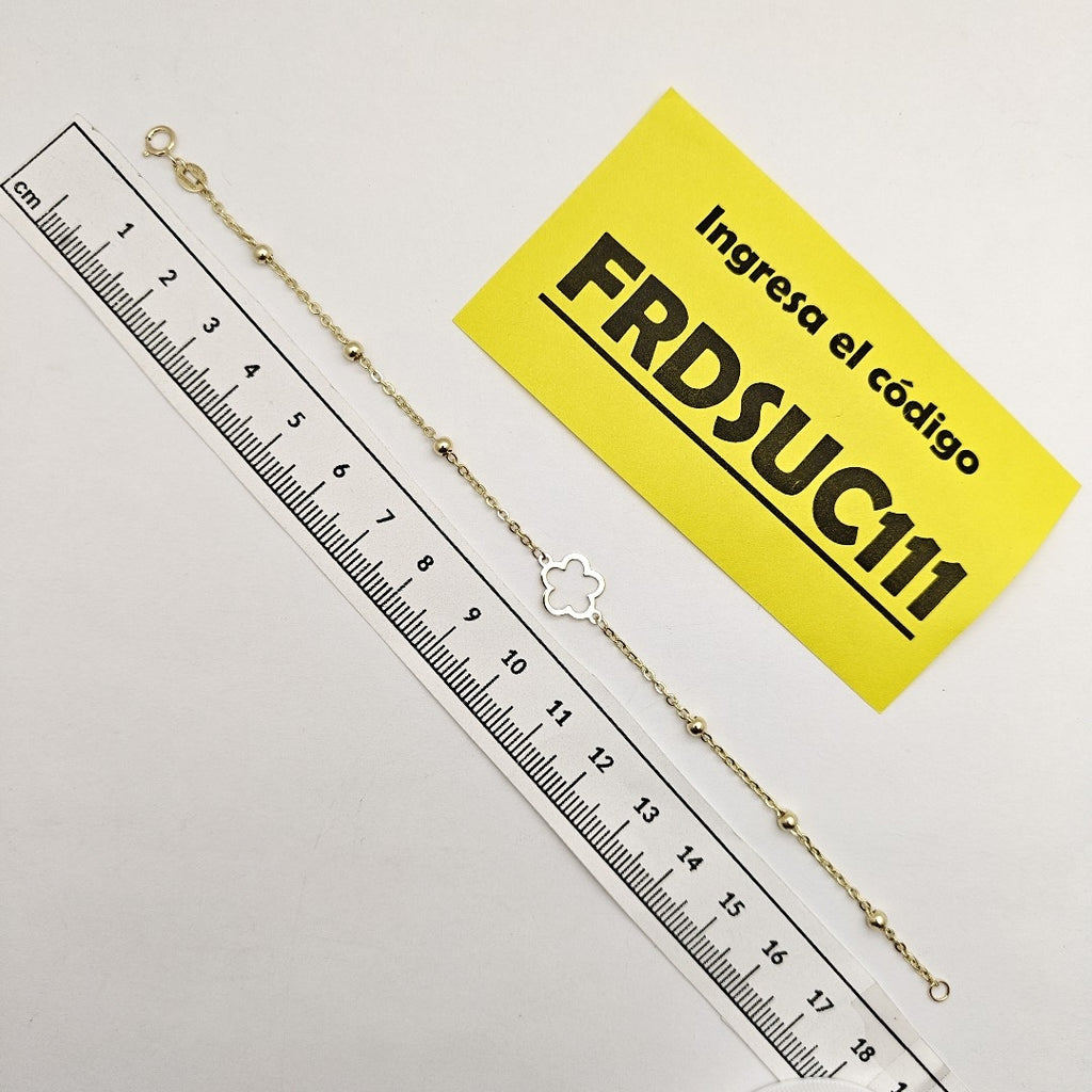 PULSERA TEJIDO ESPECIAL CON FLOR 14K 18 CM 1.6 GR (NUEVO)