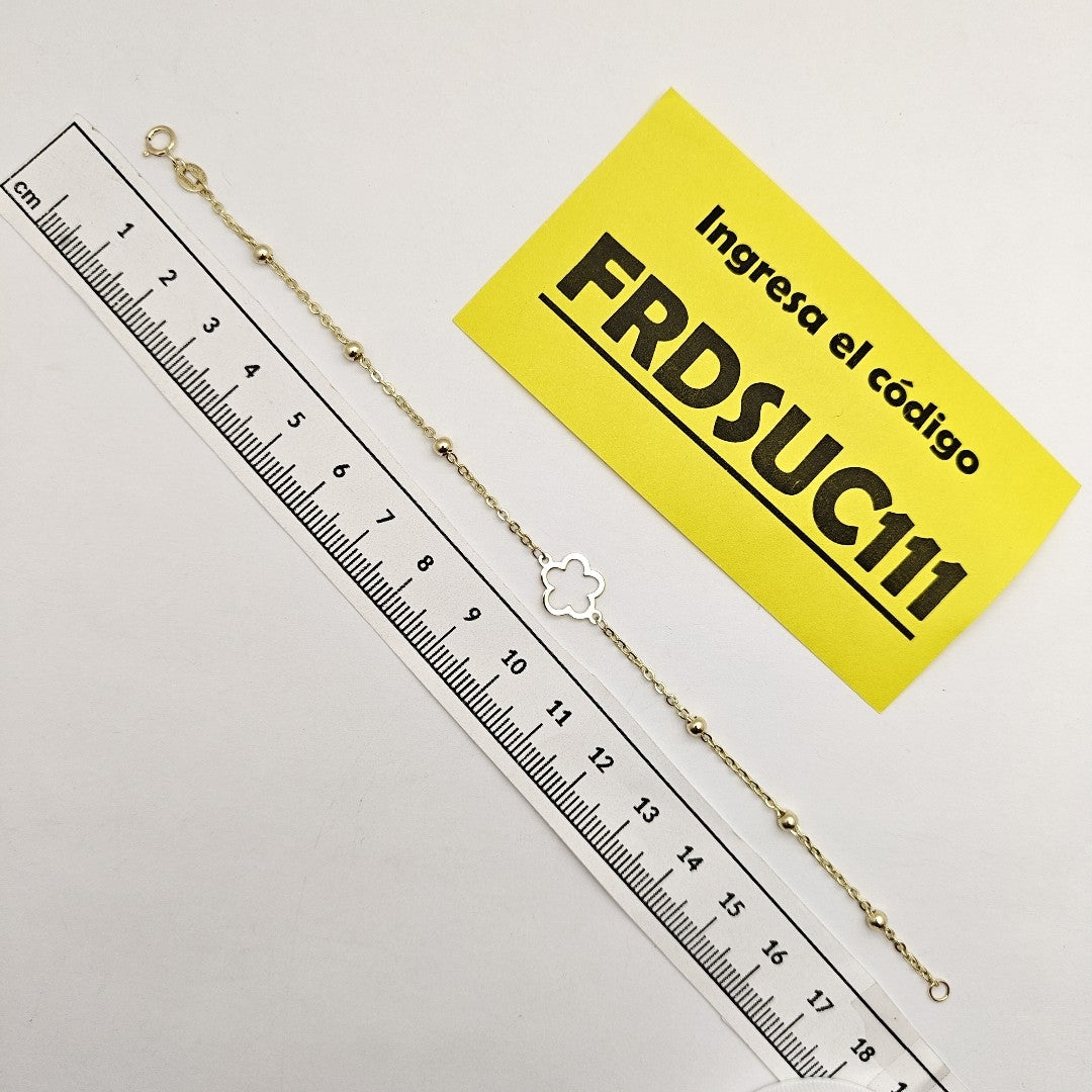 PULSERA TEJIDO ESPECIAL CON FLOR 14K 18 CM 1.6 GR (NUEVO)