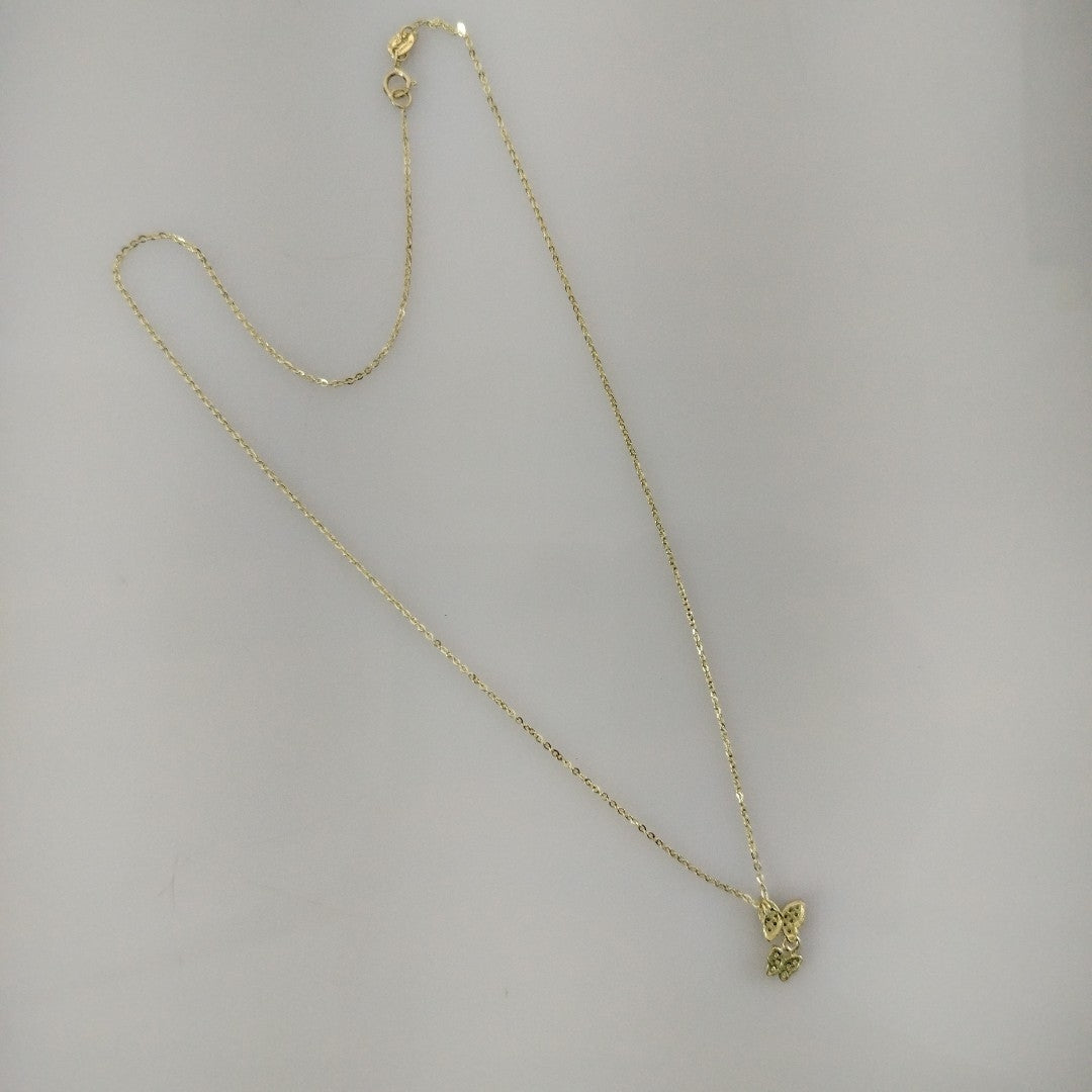 CADENA TEJIDO GARGANTILLA CON DIJE MARIPOSAS CIRCONIAS Y PIEDRAS DE COLOR 14K 45 CM 2 GR (NUEVO)