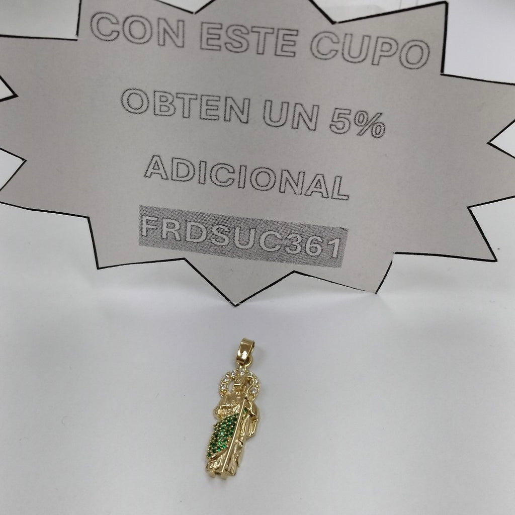 DIJE SAN JUDAS CON PIEDRAS DE COLOR 14K 1.7 GR (NUEVO)