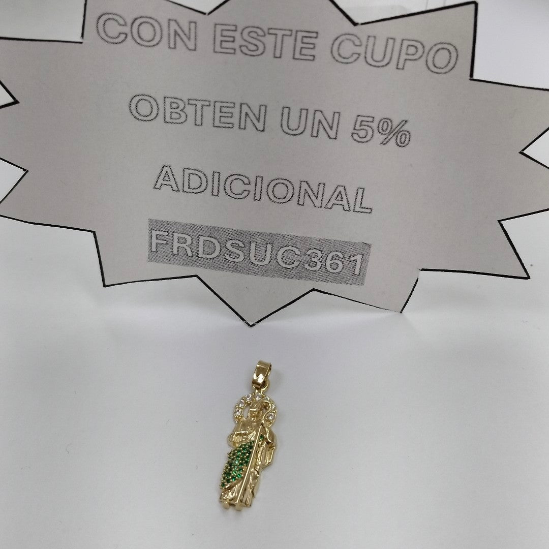 DIJE SAN JUDAS CON PIEDRAS DE COLOR 14K 1.7 GR (NUEVO)