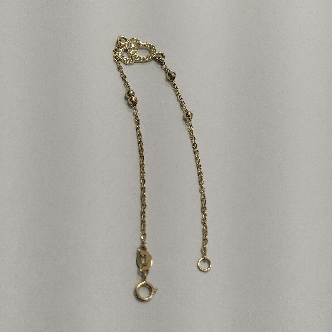 PULSERA TEJIDO ESPECIAL CORAZONES CON CIRCONIAS 14K 18 CM 2.3 GR (NUEVO)