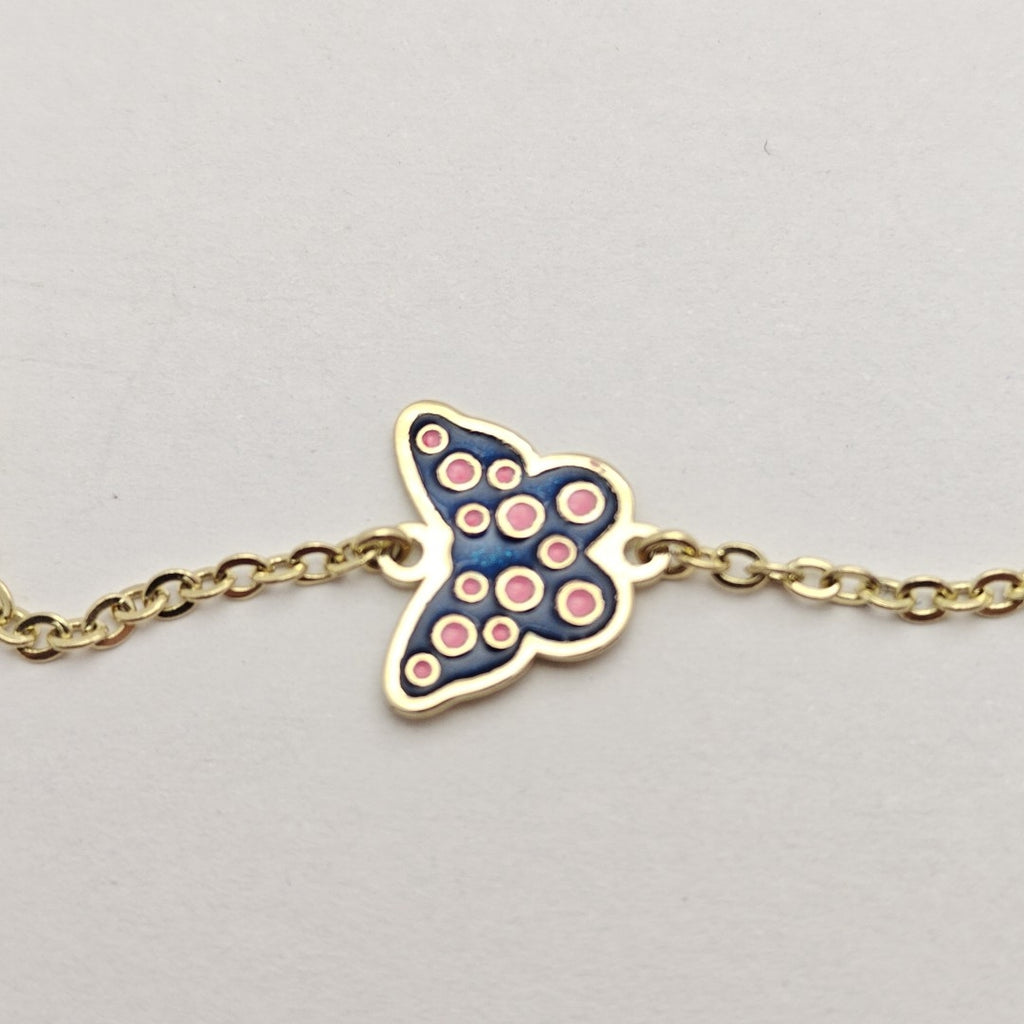 PULSERA TEJIDO ESPECIAL MARIPOSA CON ESMALTE 14K 18 CM 1.8 GR (NUEVO)