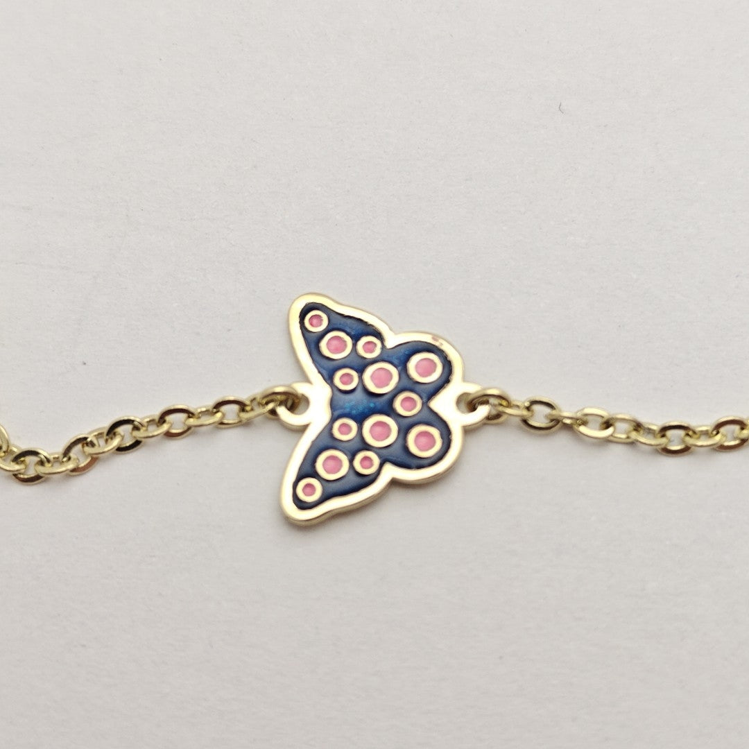 PULSERA TEJIDO ESPECIAL MARIPOSA CON ESMALTE 14K 18 CM 1.8 GR (NUEVO)