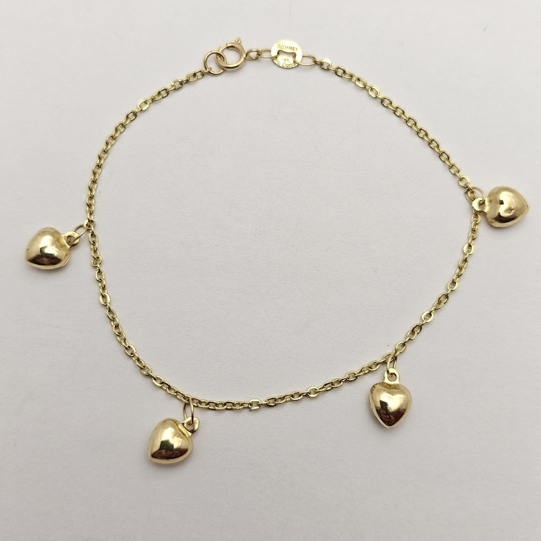 PULSERA ESP CON FIG CORAZONES 14K 18 CM 1.8 GR (NUEVO)