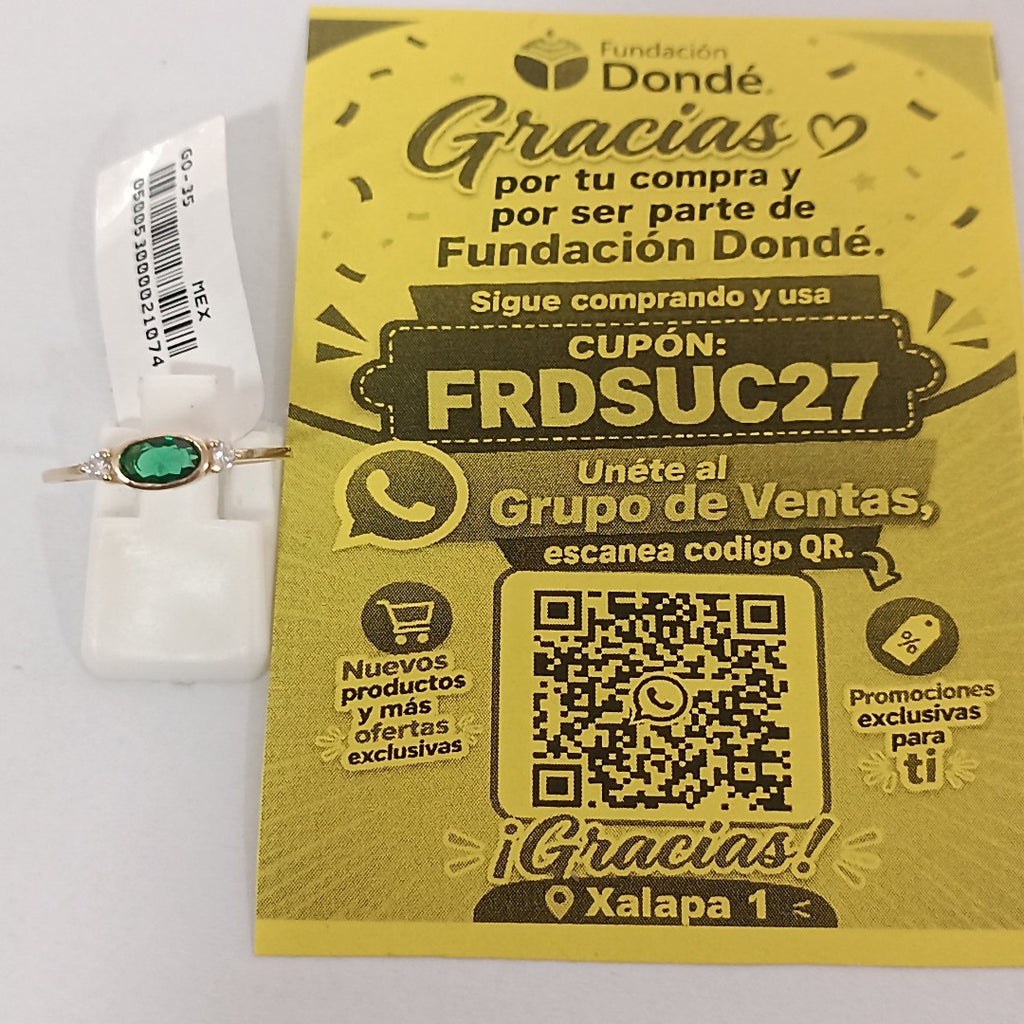 ANILLOS TEJIDO ANILLITO C CIRCONIAS Y PIEDRA VERDE 14K 8 1.2 GR (NUEVO)