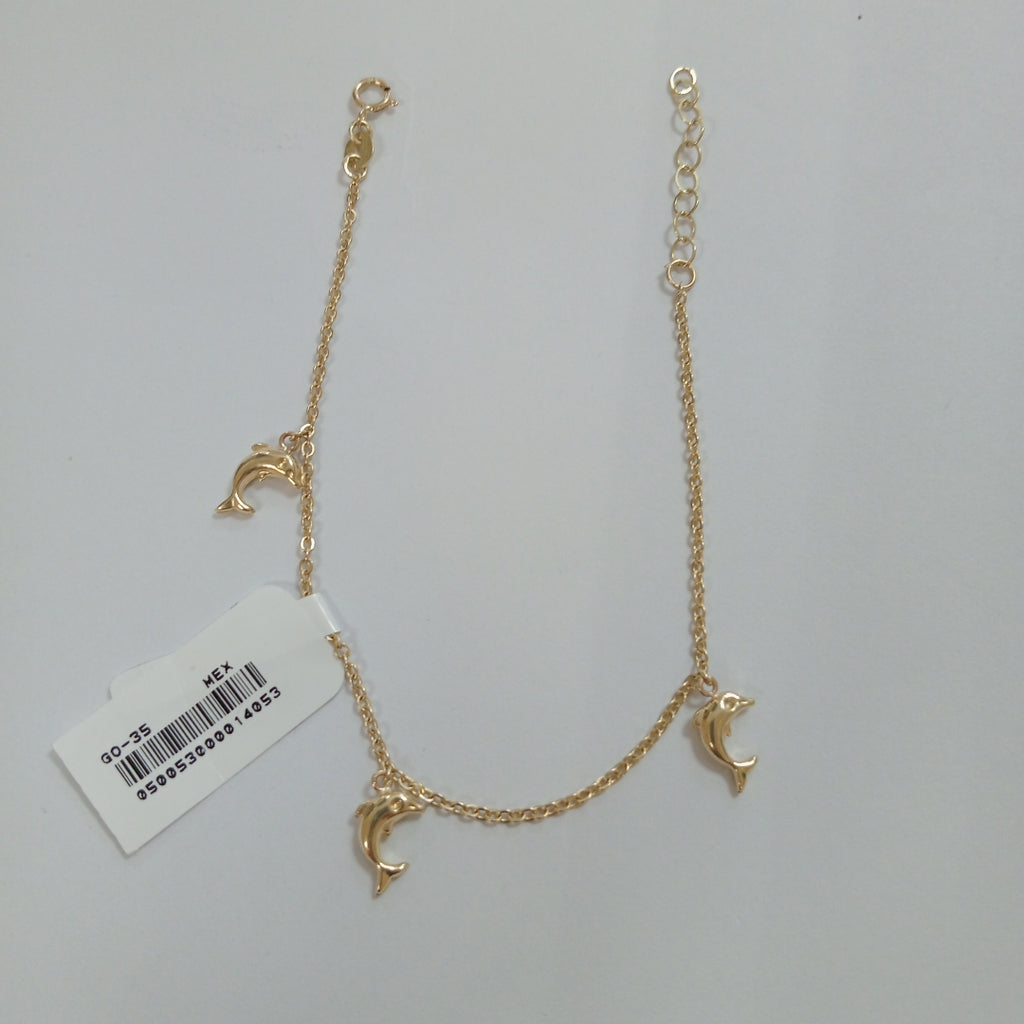 PULSERA ESPECIAL CON DIJES DELFINES 10K 18 CM 2 GR (NUEVO)