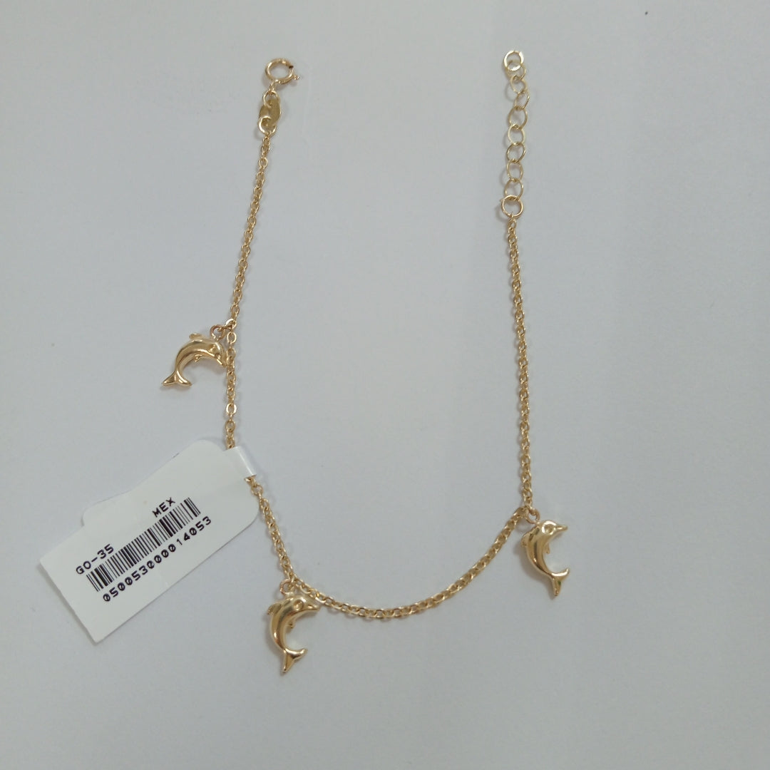 PULSERA ESPECIAL CON DIJES DELFINES 10K 18 CM 2 GR (NUEVO)