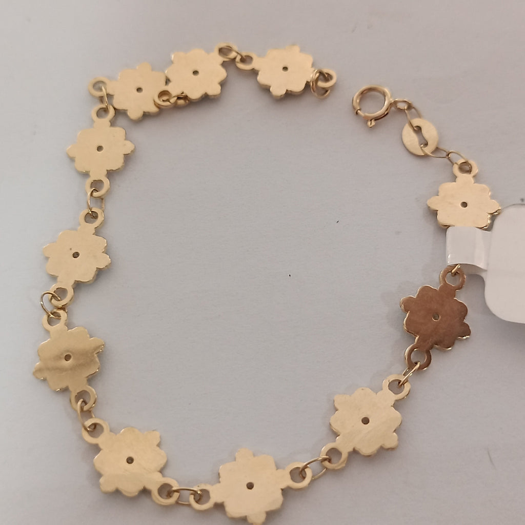 PULSERA ESPECIAL FLORES CON ESMALTE 14K 18 CM 4.6 GR (NUEVO)