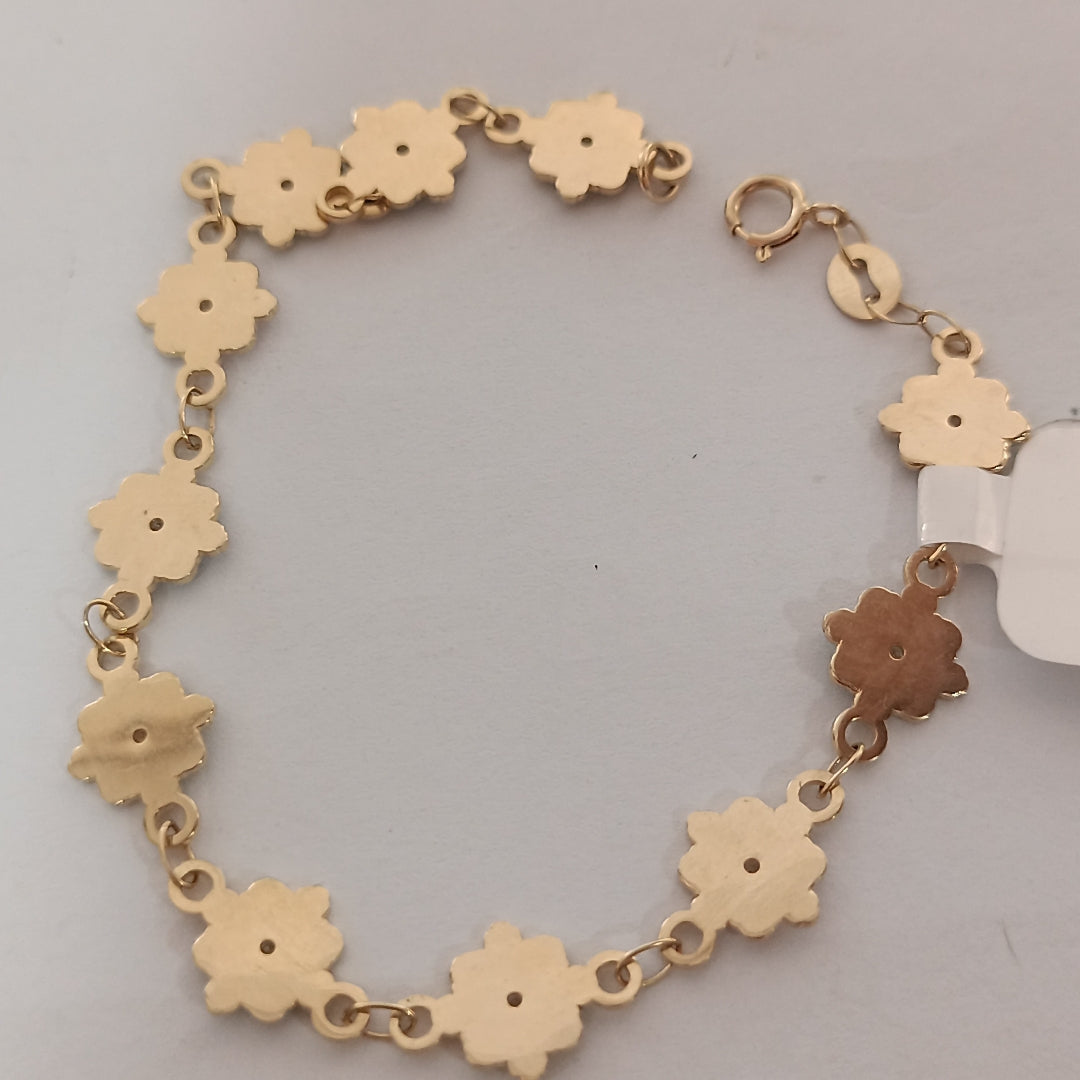 PULSERA ESPECIAL FLORES CON ESMALTE 14K 18 CM 4.6 GR (NUEVO)