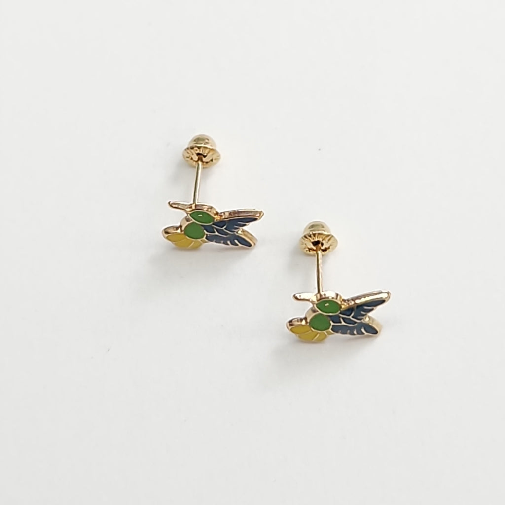 BROQUELES BROQUEL FIG COLIBRI ESMALTE VERDE 14K 0.2138 GR (NUEVO)