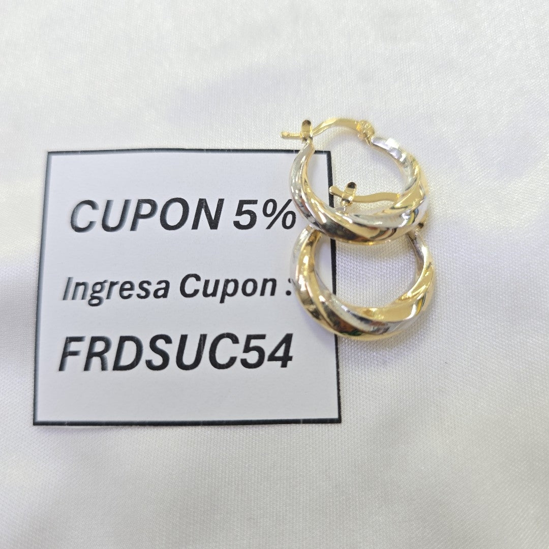 ARETES TEJIDO ARRACADA TRENZADA COMBINADA 14K 1.8 GR (NUEVO)