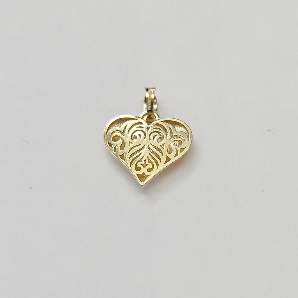 DIJE TEJIDO CORAZON LABRADO COMBINADO 14K 1.2 GR (NUEVO)