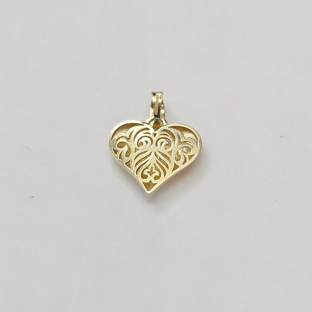 DIJE TEJIDO CORAZON LABRADO COMBINADO 14K 1.2 GR (NUEVO)