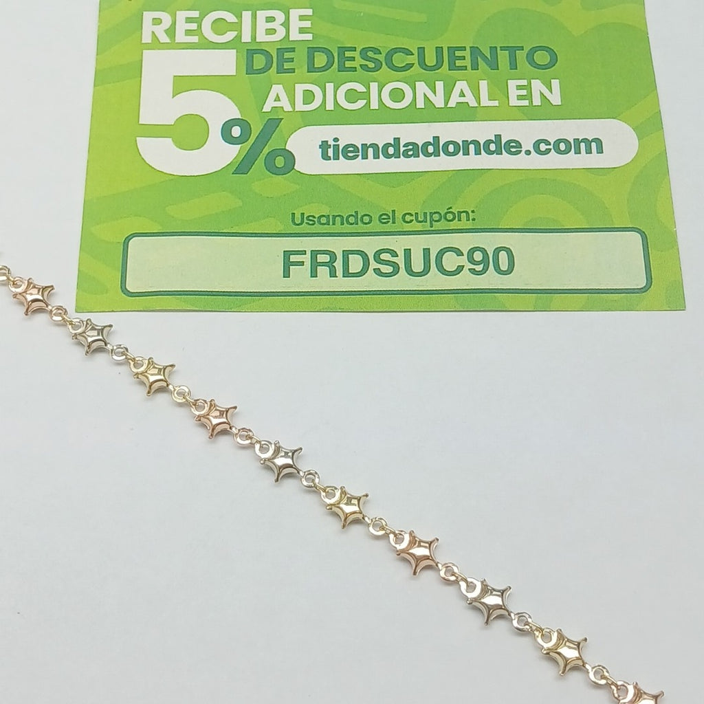 PULSERA TEJIDO ESPECIAL ESTRELLAS COMBINADAS 14K 18 CM 2.3 GR (NUEVO)