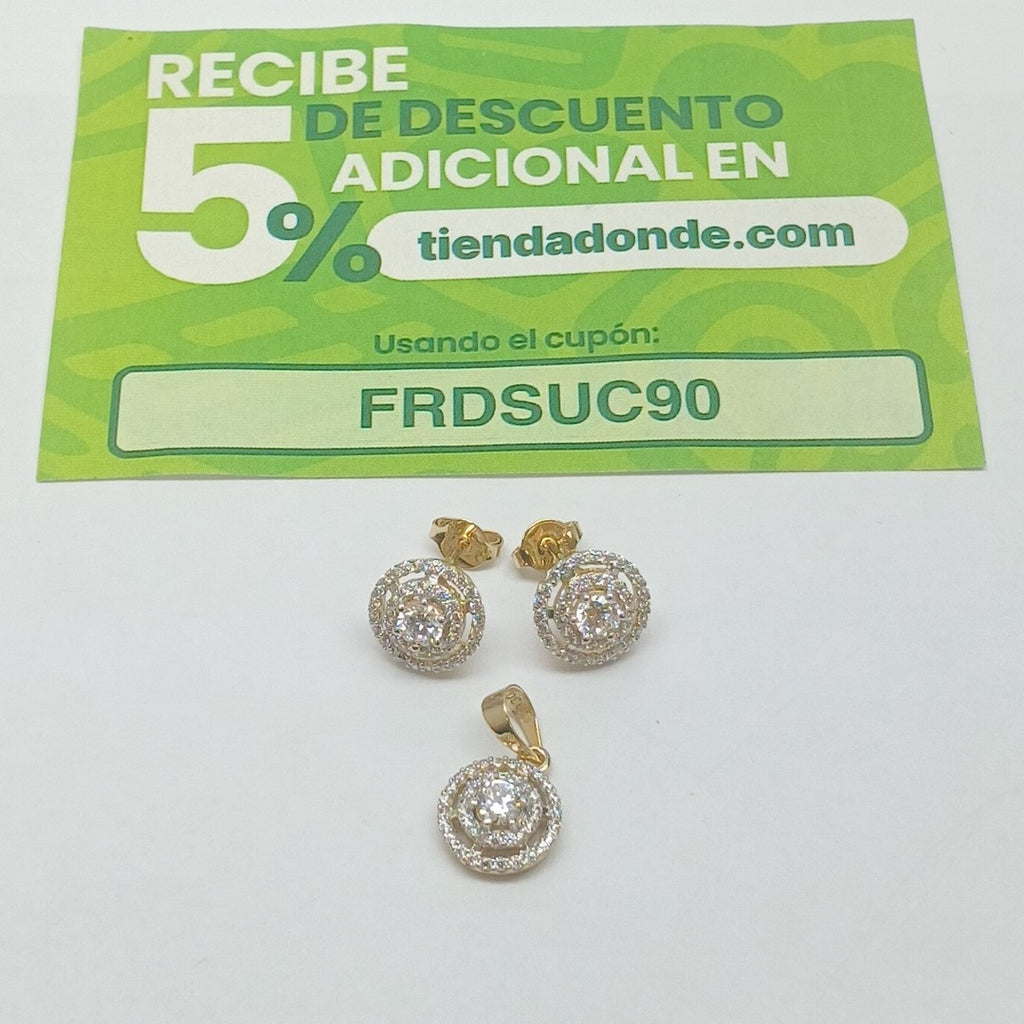 BROQUELES MEDIO ADEREZO BROQUELES Y DIJE C CIRCONIAS 14K 4.1 GR (NUEVO)