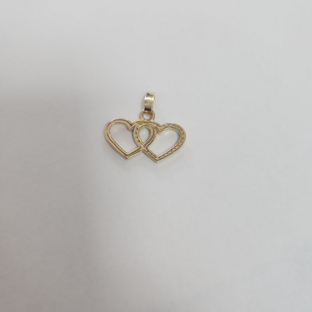DIJE TEJIDO DOS CORAZONES CON CIRCONIAS 14K 1.4 GR (NUEVO)