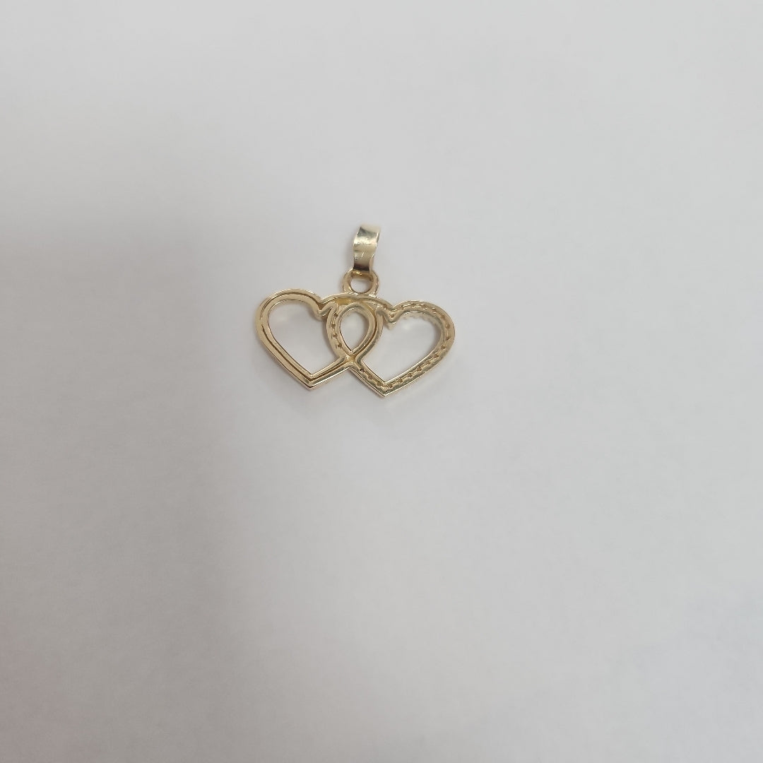 DIJE TEJIDO DOS CORAZONES CON CIRCONIAS 14K 1.4 GR (NUEVO)