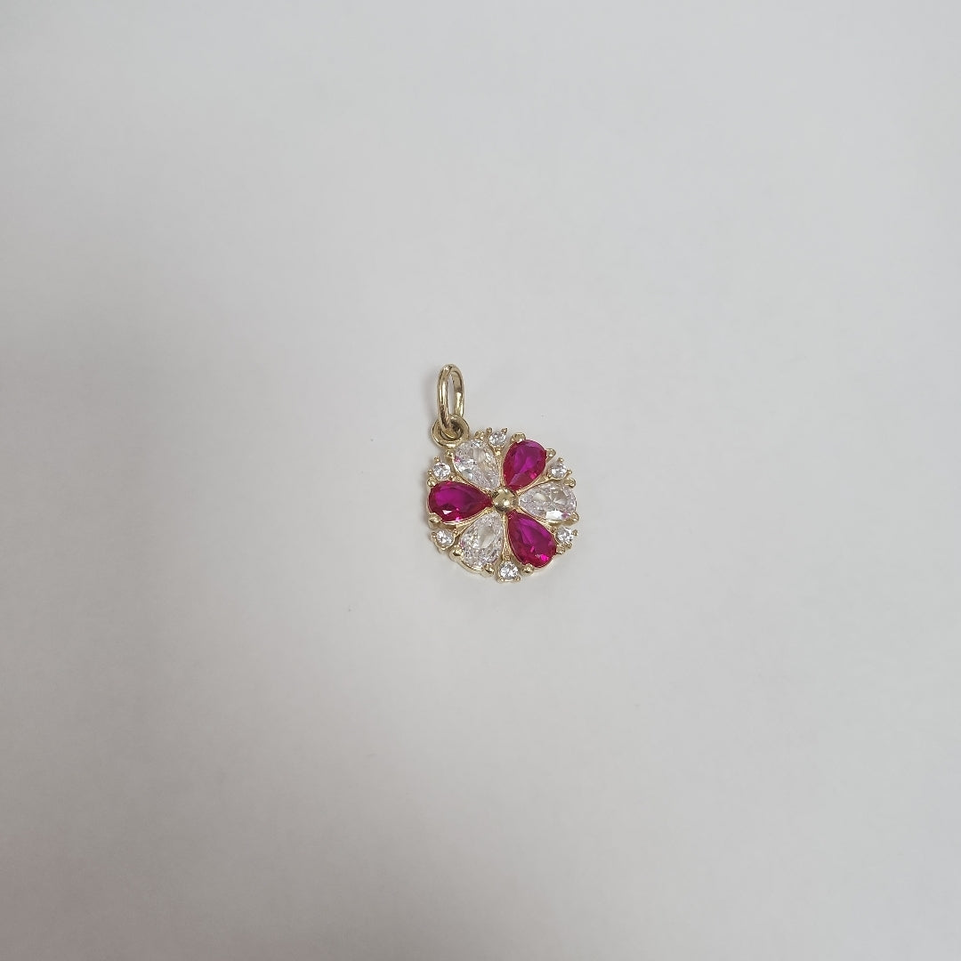 DIJE FLOR CIRCONIAS Y PIEDRAS DE COLOR 14K 2.9 GR (NUEVO)
