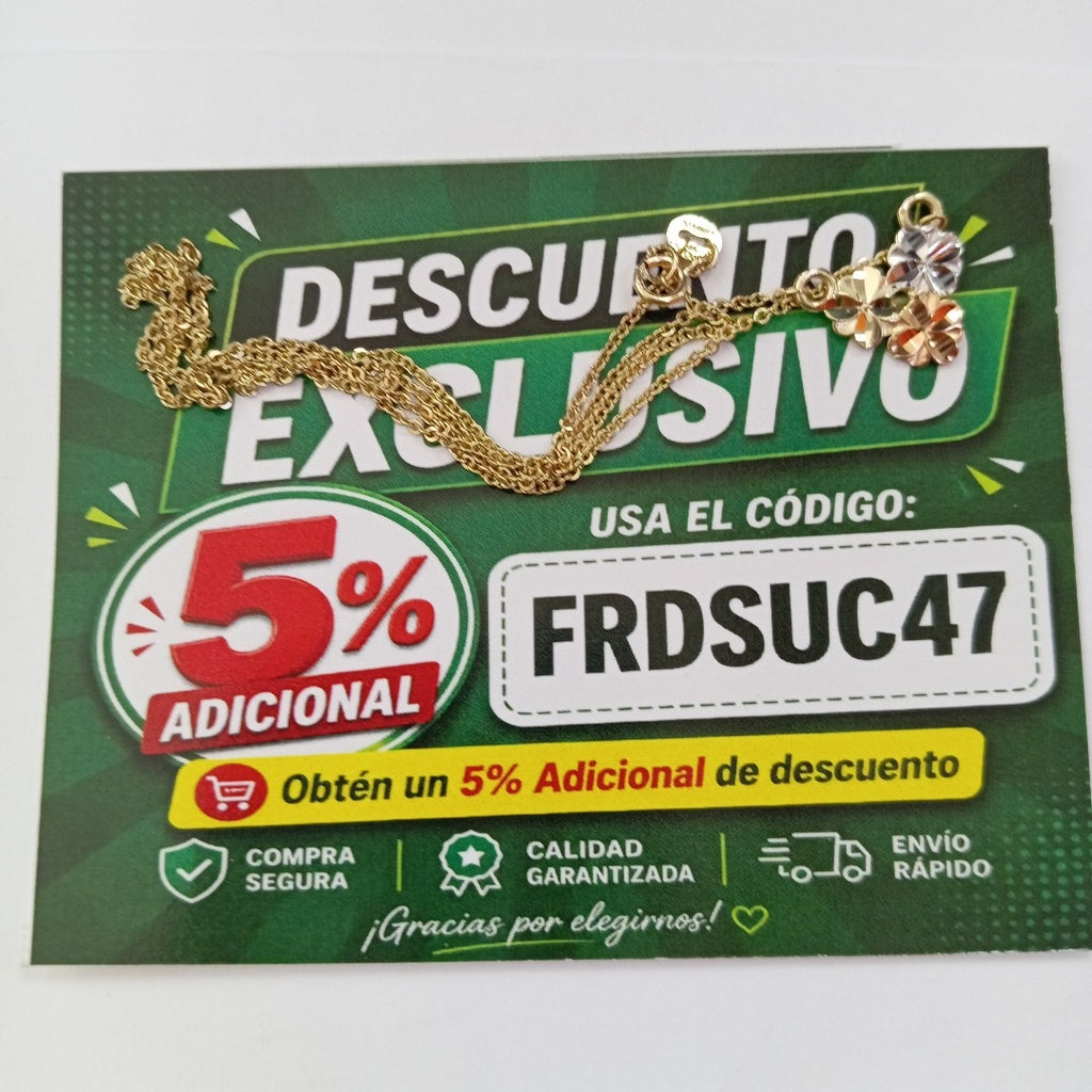 CADENA TEJIDO GARGANTILLA ESPECIAL C FLORES 14K 45 CM 2.9 GR (NUEVO)