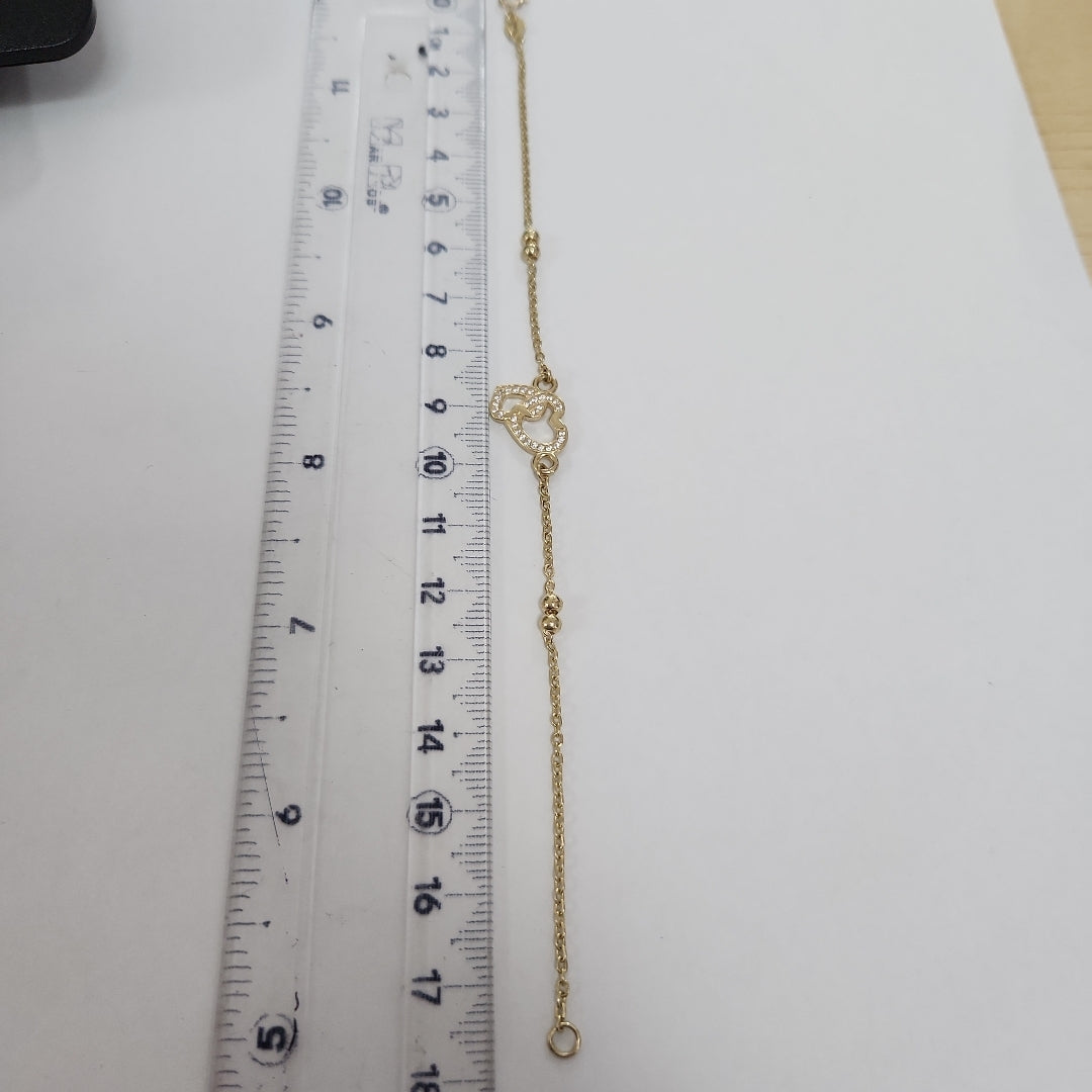 PULSERA TEJIDO ESPECIAL CORAZONES CON CIRCONIAS 14K 18 CM 2.4 GR (NUEVO)