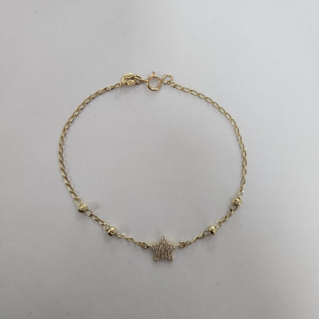 PULSERA ESPECIAL CON ESTRELLA Y CIRCONIAS 14K 18 CM 1.5 GR (NUEVO)