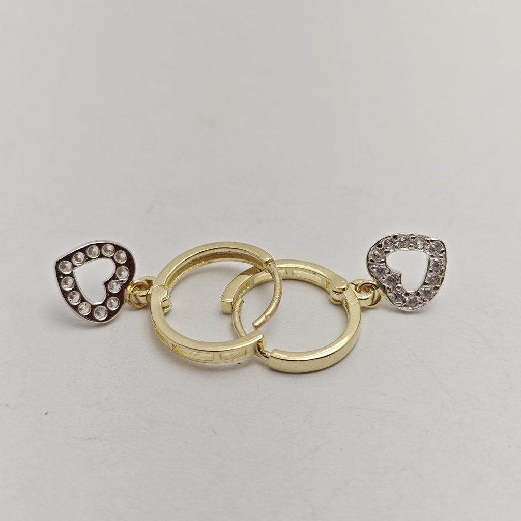 ARETES HUGGIES CON DIJE CORAZON Y CIRCONIAS 14K 2.2 GR (NUEVO)