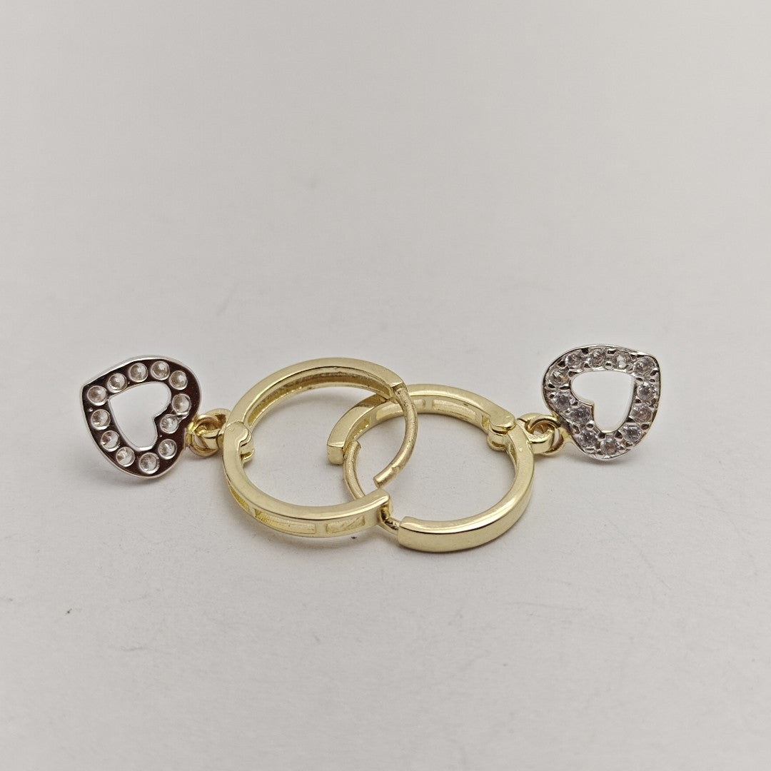 ARETES HUGGIES CON DIJE CORAZON Y CIRCONIAS 14K 2.2 GR (NUEVO)