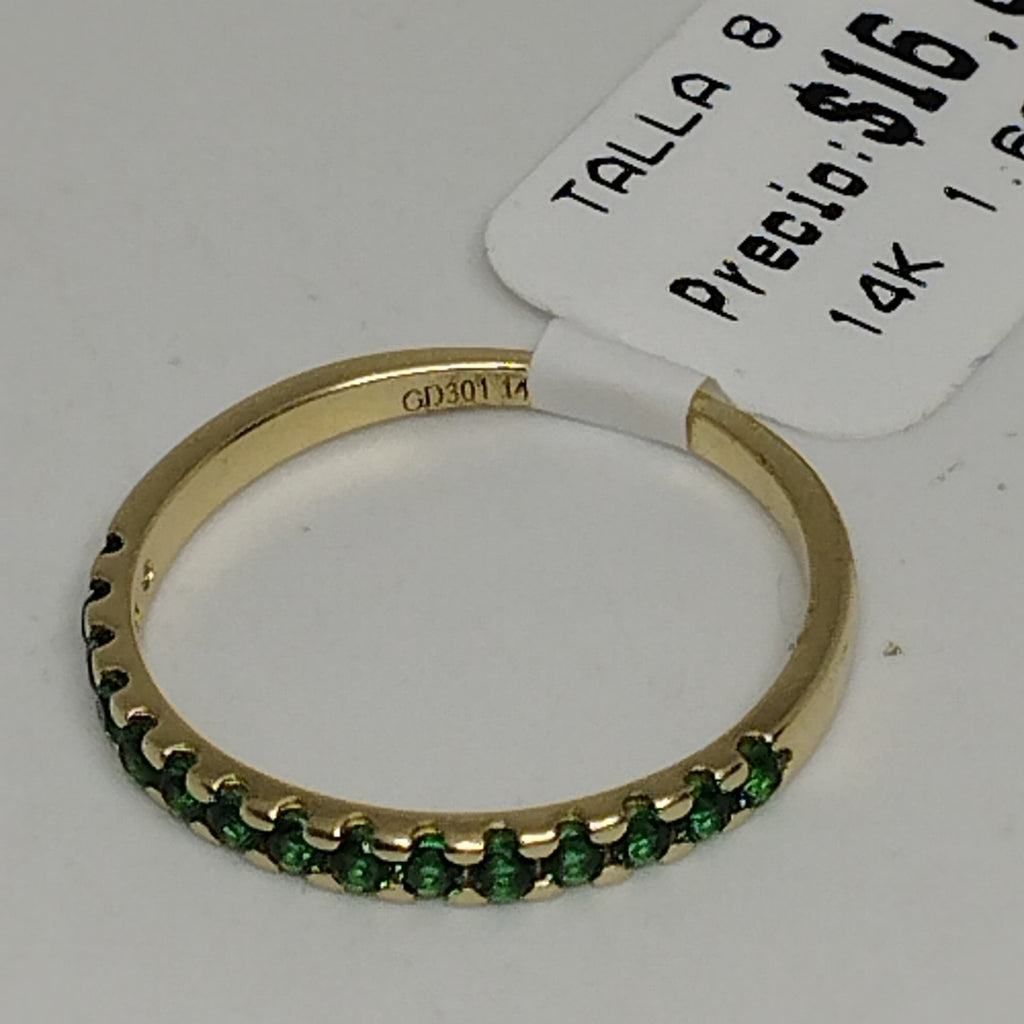 ANILLO ANILLITO MEDIA CHURUMBELA C PDRAS COLOR VERDE 14K 8 TALLA 1.6 GR (NUEVO)