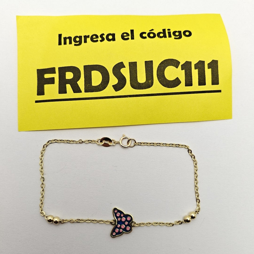 PULSERA TEJIDO ESPECIAL MARIPOSA CON ESMALTE 14K 18 CM 1.9 GR (NUEVO)