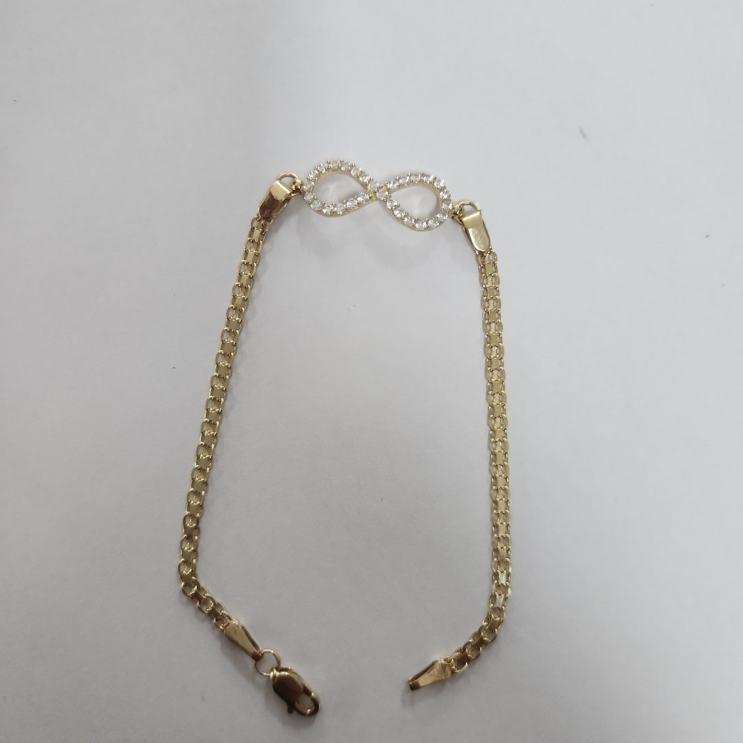 PULSERA TEJIDO ESPECIAL CON INFINITO Y CIRCONIAS 14K 18 CM 3.4 GR (NUEVO)