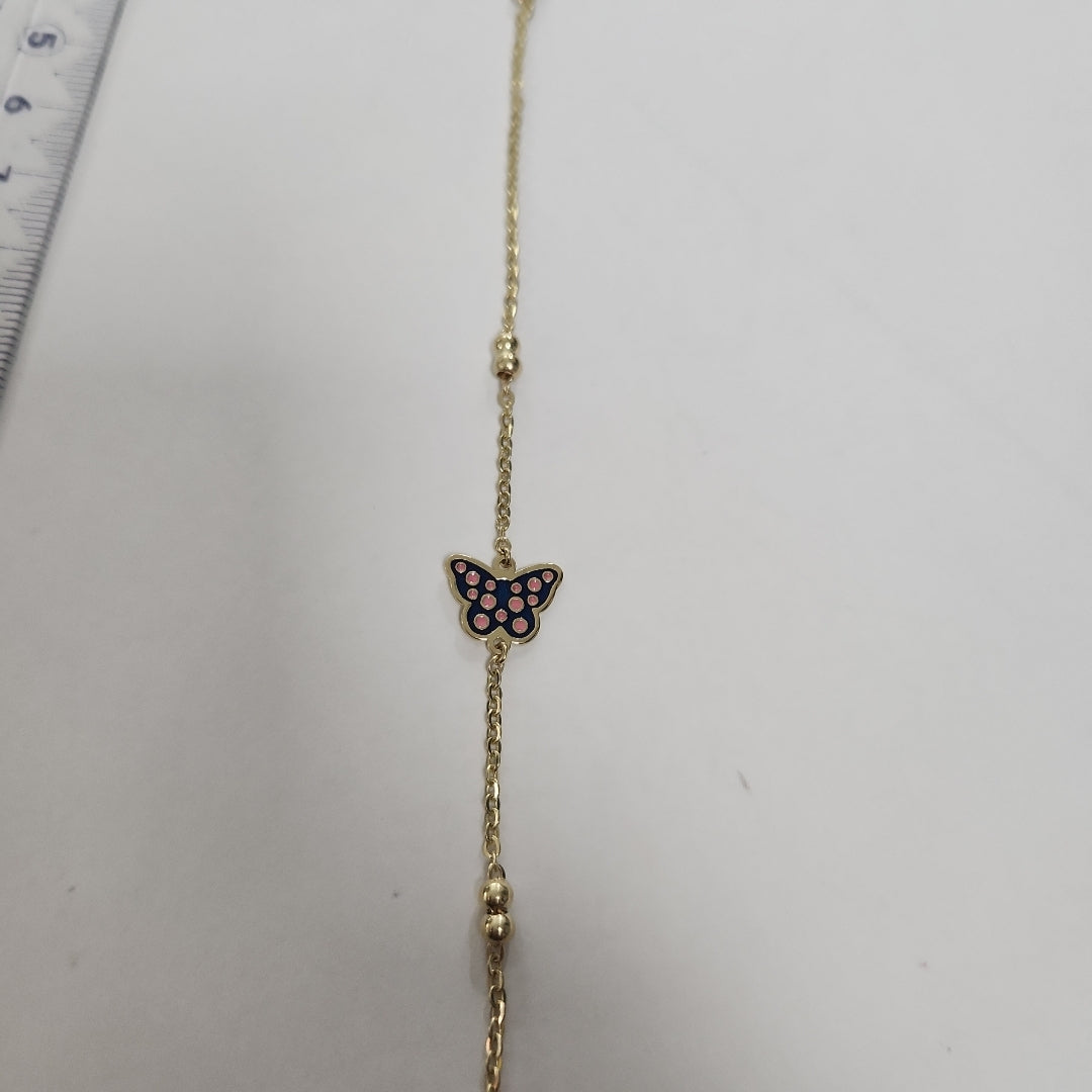 PULSERA TEJIDO ESPECIAL MARIPOSA CON ESMALTE 14K 18 CM 1.8 GR (NUEVO)
