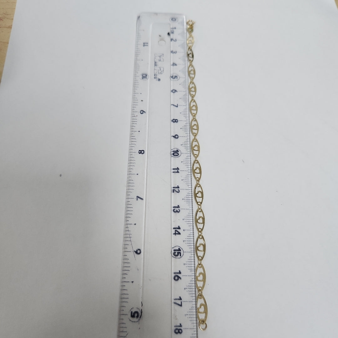 PULSERA TEJIDO ESPECIAL CON CORAZON 14K 18 CM 1.2 GR (NUEVO)