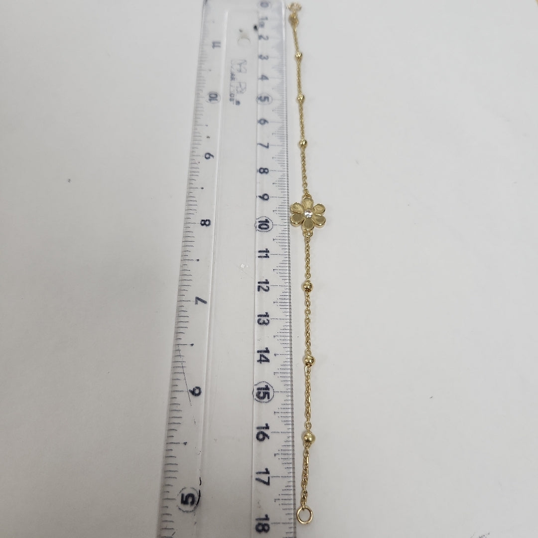 PULSERA TEJIDO ESPECIAL FLOR CON CIRCONIA 14K 18 CM 2.6 GR (NUEVO)