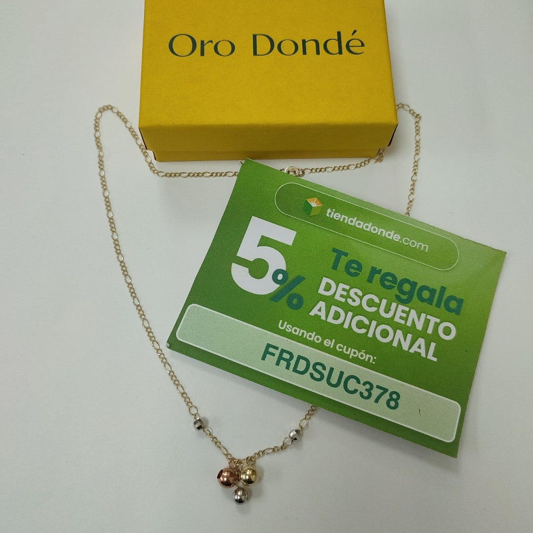 CADENA GARGANTILLA 3X1 CON ESFERAS COMBINADAS 14K 45 CM 3.1 GR (NUEVO)