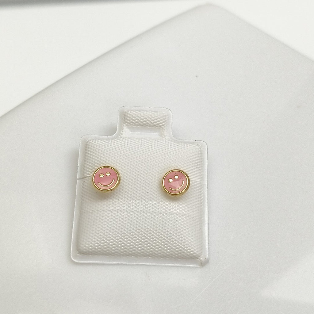 BROQUELES BROQUEL FIG SONRISA ESMALTE ROSA 14K 0.1696 GR (NUEVO)