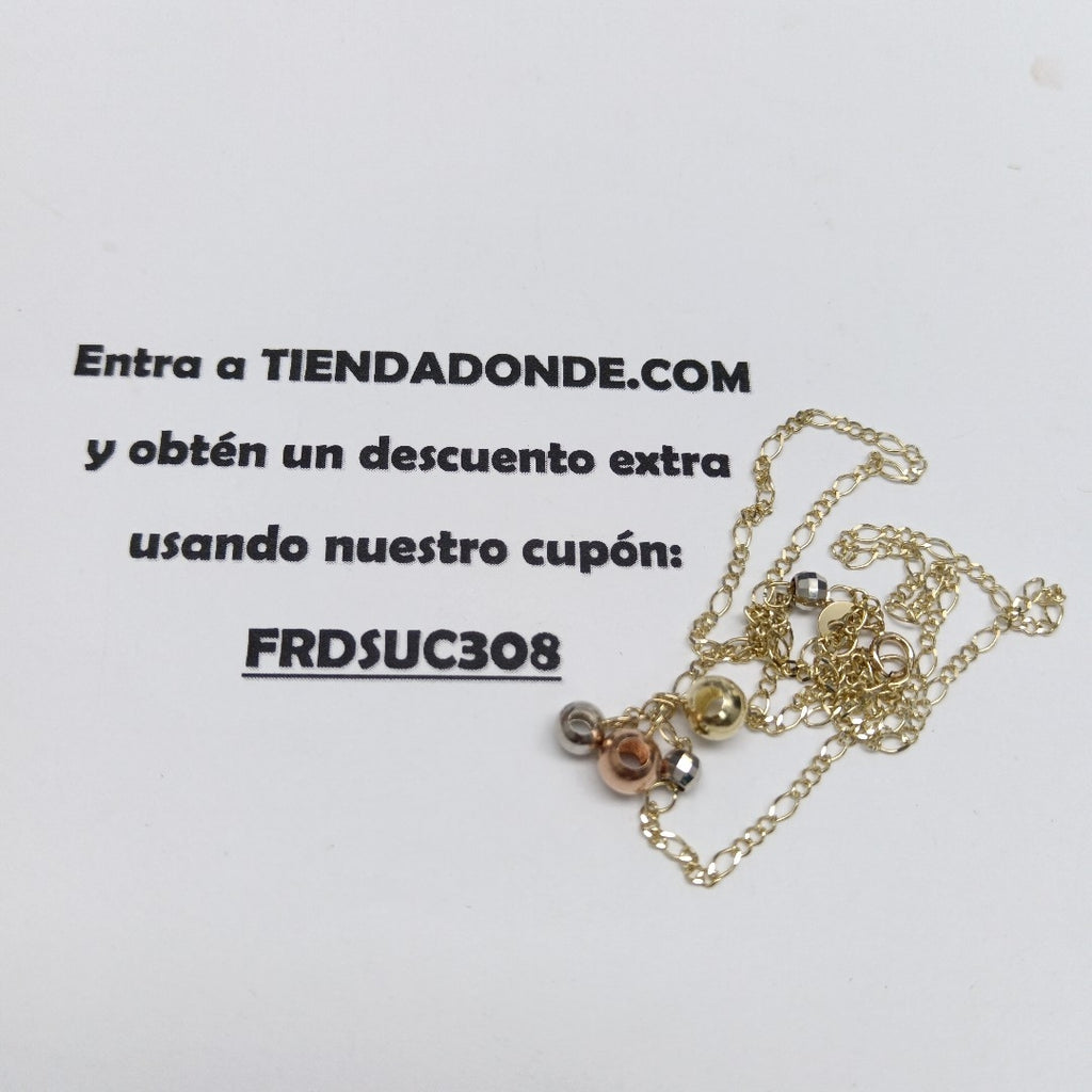 CADENA GARGANTILLA 3X1 CON ESFERAS COMBINADAS 14K 45 CM 3.1 GR (NUEVO)