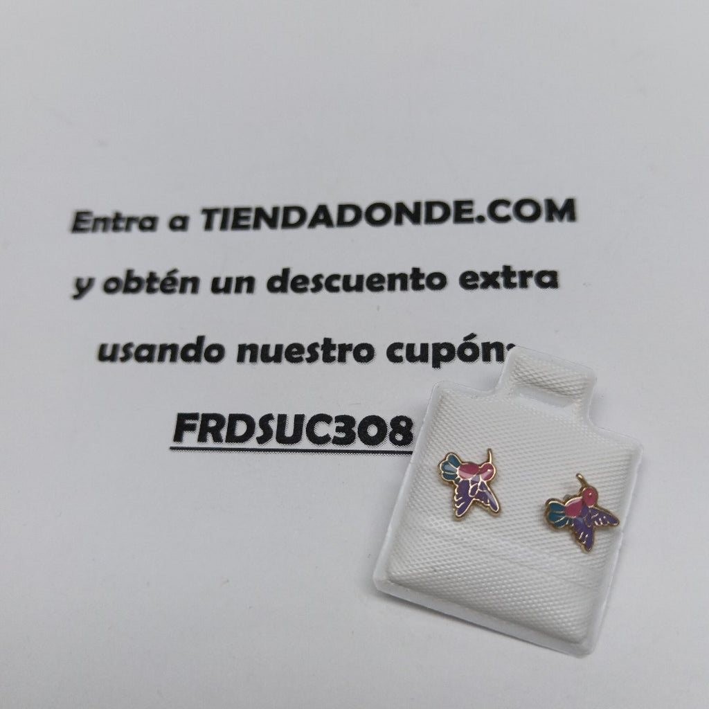 BROQUELES BROQUEL FIG COLIBRI ESMALTE ROSA 14K 0.2138 GR (NUEVO)