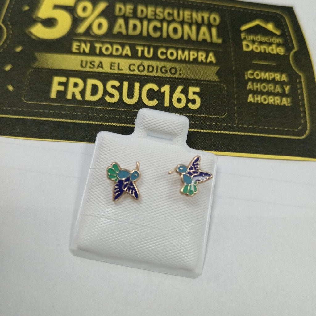 BROQUELES BROQUEL FIG COLIBRI ESMALTE AZUL 14K 0.2138 GR (NUEVO)