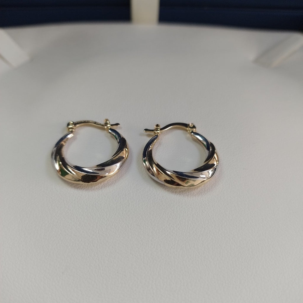 ARETES TEJIDO ARRACADA TRENZADA COMBINADA 14K 1.8 GR (NUEVO)