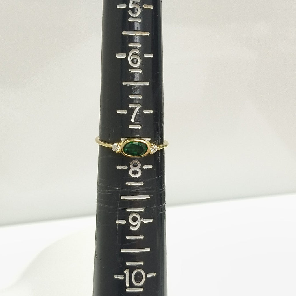 ANILLOS TEJIDO ANILLITO C CIRCONIAS Y PIEDRA VERDE 14K 7 1.1 GR (NUEVO)