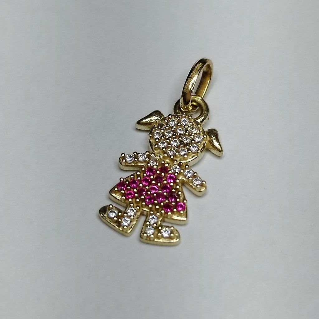 DIJE NIÑA CON CIRCONIAS Y PIEDRAS DE COLOR 10K 1.1 GR (NUEVO)