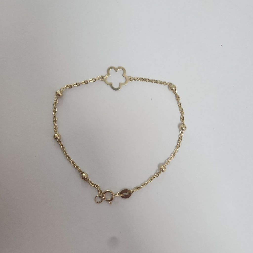 PULSERA TEJIDO ESPECIAL CON FLOR 14K 18 CM 1.6 GR (NUEVO)