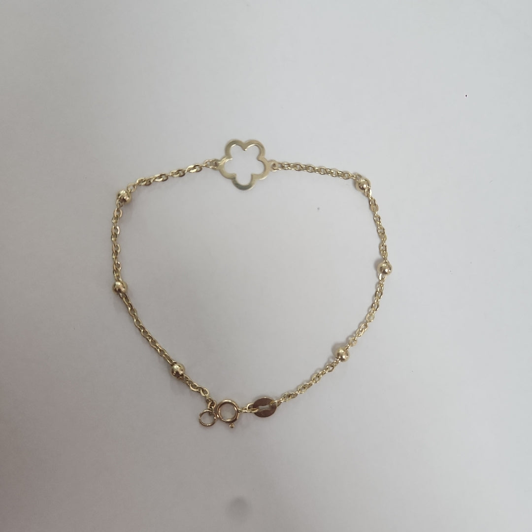 PULSERA TEJIDO ESPECIAL CON FLOR 14K 18 CM 1.6 GR (NUEVO)