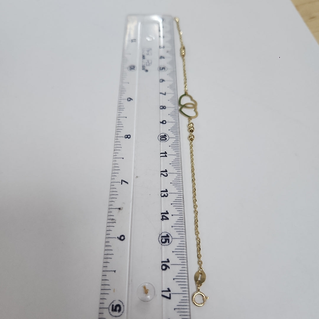 PULSERA TEJIDO ESPECIAL C CORAZONES 14K 18 CM 1.7 GR (NUEVO)