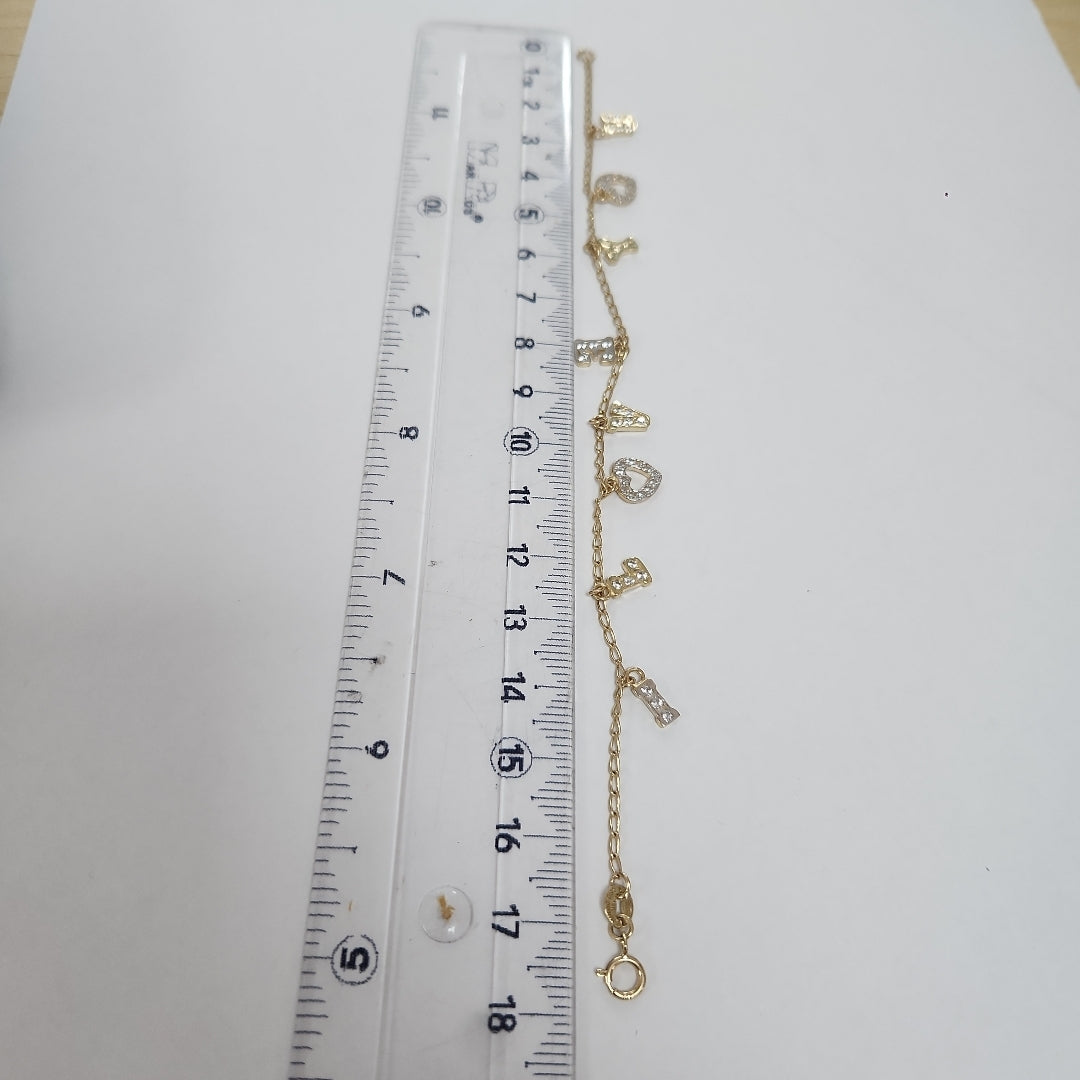 PULSERA ESPECIAL CON DIJES Y CIRCONIAS 14K 18 CM 3.3 GR (NUEVO)